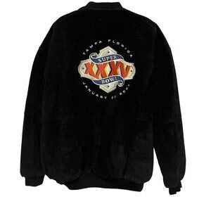Vintage Jeff Hamilton Suede Bomber Superbowl Jacket 2001 Tampa FL Size Large